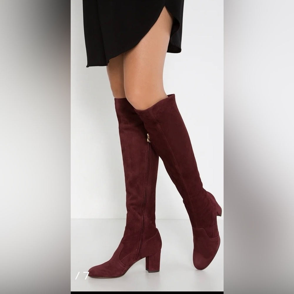 L'Autre Chose Italy Burgundy Suede Over The Knee Block Heel Boots 35 NWT